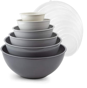 Cook with Color Plastic Mixing Bowls with Lids - 12 Piece Nesting Bowls Set includes 6 Prep Bowls and 6 Lids, Microwave Safe Mixing Bowl Set (Gray Ombre)